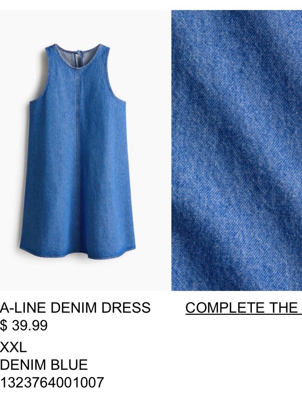 H&M Sleeveless A-Line Denim Dress in Blue